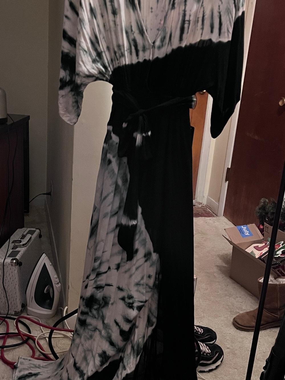 Lulu's Black & Cream Tie-Dye Wrap Maxi Dress - Picture 4 of 7